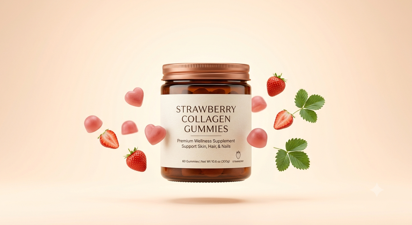 VITALIS Collagen Gummies — premium amber jar with rose-gold lid